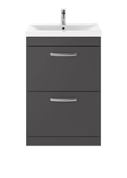 Nuie Athena 600mm 2 Drawer Floor Standing Vanity Unit with Mid-Edge Basin - Gloss Grey