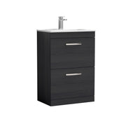 Nuie Athena 600mm 2 Drawer Floor Standing Vanity Unit with Minimalist Basin - Charcoal Black