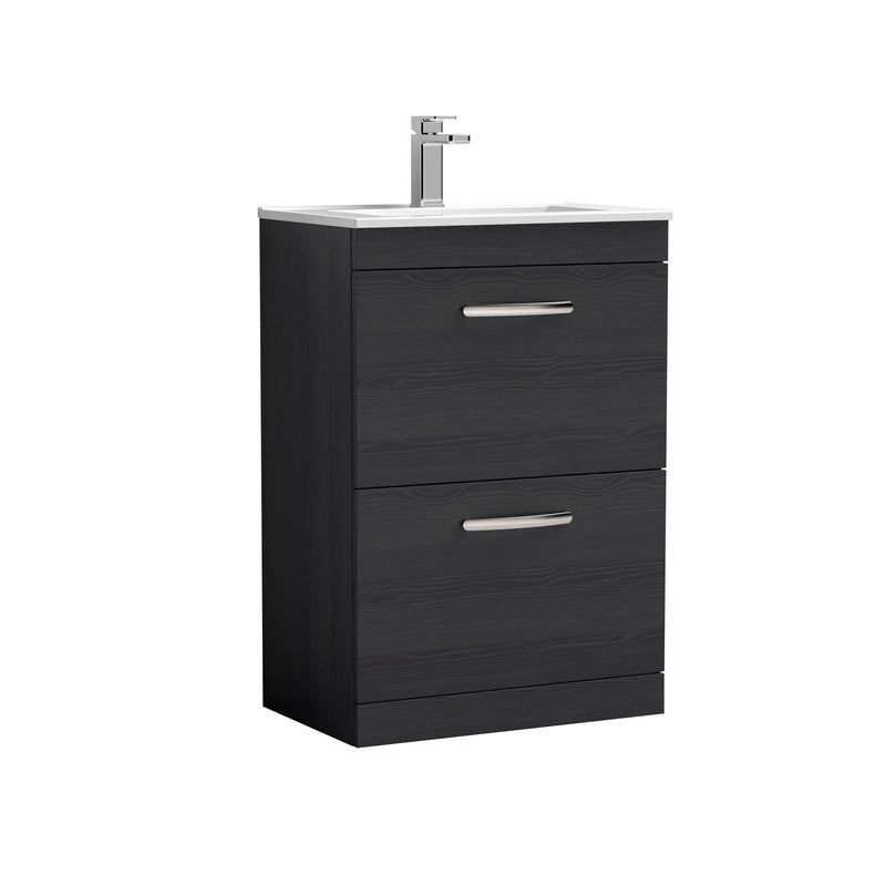 Nuie Athena 600mm 2 Drawer Floor Standing Vanity Unit with Minimalist Basin - Charcoal Black