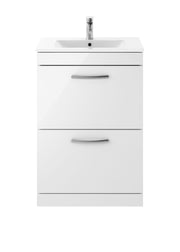 Nuie Athena 600mm 2 Drawer Floor Standing Vanity Unit with Minimalist Basin - Gloss White