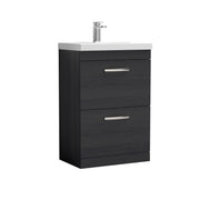 Nuie Athena 600mm 2 Drawer Floor Standing Vanity Unit with Thin Edge Basin - Charcoal Black