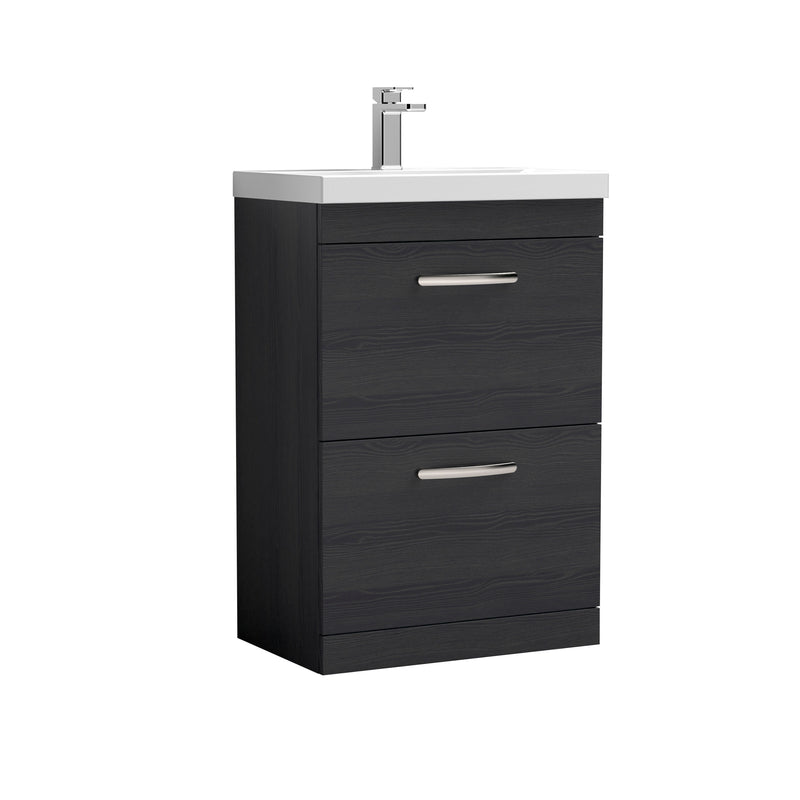 Nuie Athena 600mm 2 Drawer Floor Standing Vanity Unit with Thin Edge Basin - Charcoal Black