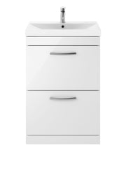 Nuie Athena 600mm 2 Drawer Floor Standing Vanity Unit with Thin Edge Basin - Gloss White
