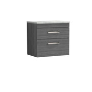Nuie Athena 600mm 2 Drawer Wall Hung Vanity Unit with Bellato Grey Worktop - Anthracite Woodgrain