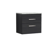 Nuie Athena 600mm 2 Drawer Wall Hung Vanity Unit with Bellato Grey Worktop - Charcoal Black