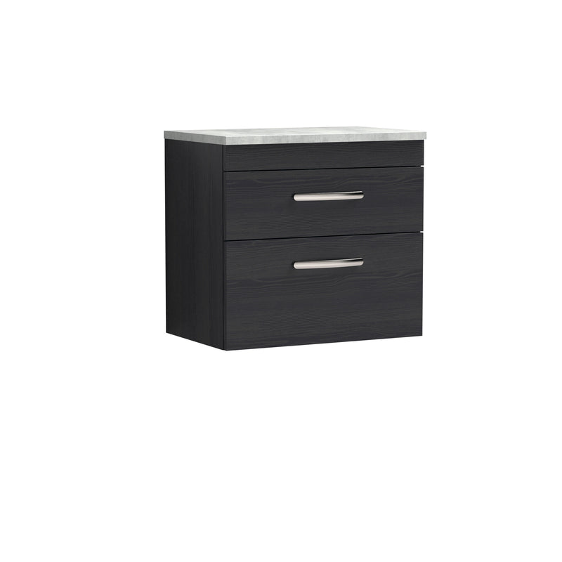 Nuie Athena 600mm 2 Drawer Wall Hung Vanity Unit with Bellato Grey Worktop - Charcoal Black
