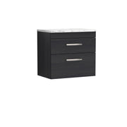 Nuie Athena 600mm 2 Drawer Wall Hung Vanity Unit with Carrara Laminate Worktop - Charcoal Black