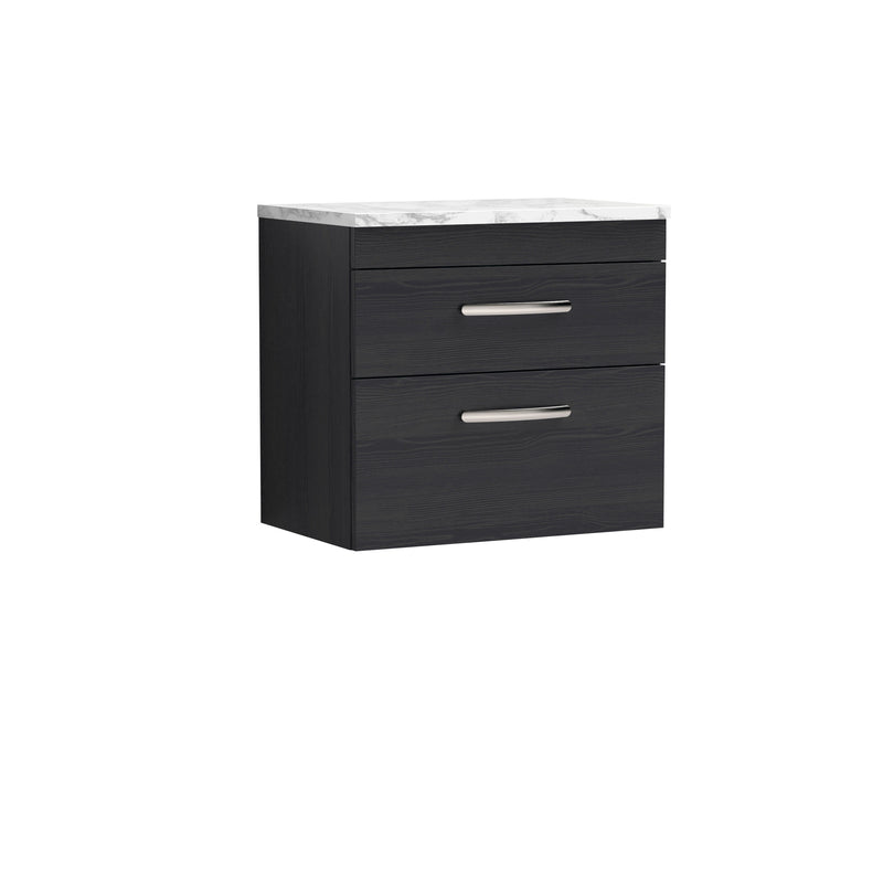 Nuie Athena 600mm 2 Drawer Wall Hung Vanity Unit with Carrara Laminate Worktop - Charcoal Black