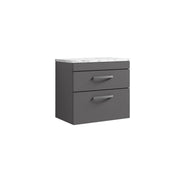 Nuie Athena 600mm 2 Drawer Wall Hung Vanity Unit with Carrara Laminate Worktop - Gloss Grey