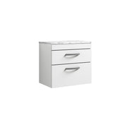 Nuie Athena 600mm 2 Drawer Wall Hung Vanity Unit with Carrara Laminate Worktop - Gloss White