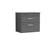 Nuie Athena 600mm 2 Drawer Wall Hung Vanity Unit with Co-ordinating Worktop - Anthracite Woodgrain