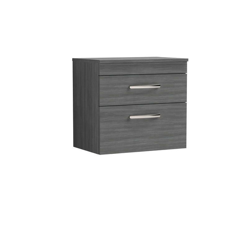 Nuie Athena 600mm 2 Drawer Wall Hung Vanity Unit with Co-ordinating Worktop - Anthracite Woodgrain