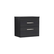 Nuie Athena 600mm 2 Drawer Wall Hung Vanity Unit with Co-ordinating Worktop - Charcoal Black