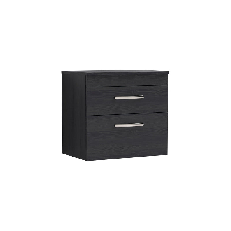 Nuie Athena 600mm 2 Drawer Wall Hung Vanity Unit with Co-ordinating Worktop - Charcoal Black