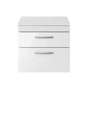 Nuie Athena 600mm 2 Drawer Wall Hung Vanity Unit with Co-ordinating Worktop - Gloss White