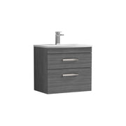 Nuie Athena 600mm 2 Drawer Wall Hung Vanity Unit with Curved Basin - Anthracite Woodgrain