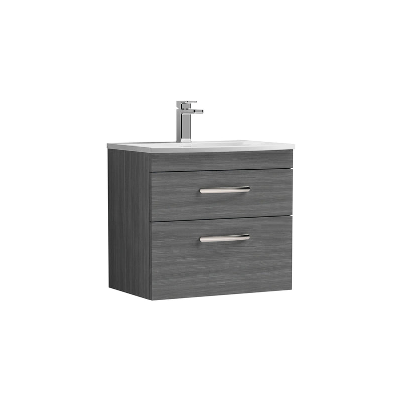 Nuie Athena 600mm 2 Drawer Wall Hung Vanity Unit with Curved Basin - Anthracite Woodgrain