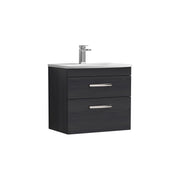Nuie Athena 600mm 2 Drawer Wall Hung Vanity Unit with Curved Basin - Charcoal Black