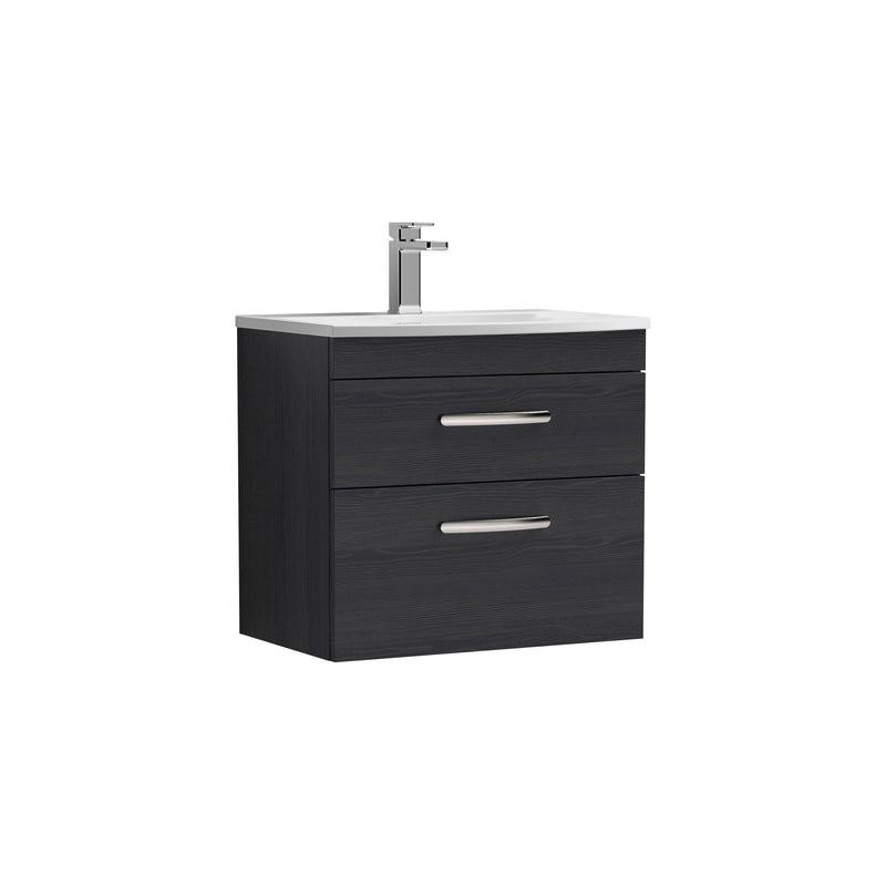 Nuie Athena 600mm 2 Drawer Wall Hung Vanity Unit with Curved Basin - Charcoal Black