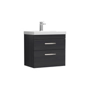 Nuie Athena 600mm 2 Drawer Wall Hung Vanity Unit with Mid-Edge Basin - Charcoal Black