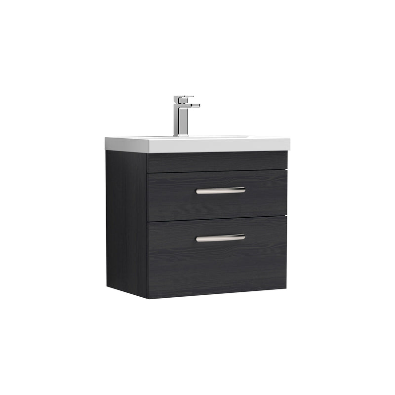 Nuie Athena 600mm 2 Drawer Wall Hung Vanity Unit with Mid-Edge Basin - Charcoal Black