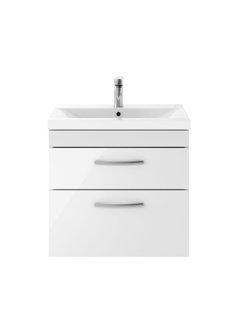 Nuie Athena 600mm 2 Drawer Wall Hung Vanity Unit with Mid-Edge Basin - Gloss White