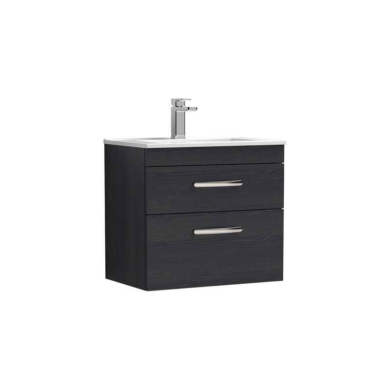 Nuie Athena 600mm 2 Drawer Wall Hung Vanity Unit with Minimalist Basin - Charcoal Black