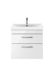 Nuie Athena 600mm 2 Drawer Wall Hung Vanity Unit with Thin Edge Basin - Gloss White