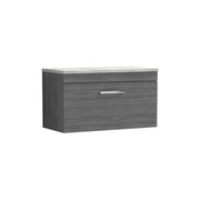 Nuie Athena 800mm 1 Drawer Wall Hung Vanity Unit with Bellato Grey Worktop - Anthracite Woodgrain