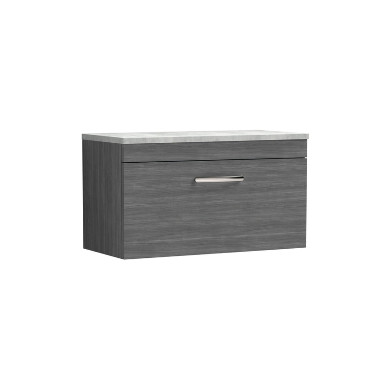 Nuie Athena 800mm 1 Drawer Wall Hung Vanity Unit with Bellato Grey Worktop - Anthracite Woodgrain
