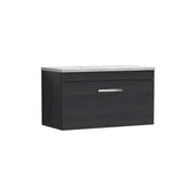 Nuie Athena 800mm 1 Drawer Wall Hung Vanity Unit with Bellato Grey Worktop - Charcoal Black