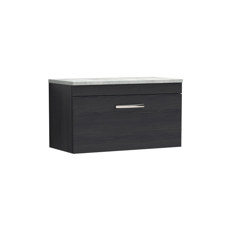 Nuie Athena 800mm 1 Drawer Wall Hung Vanity Unit with Bellato Grey Worktop - Charcoal Black