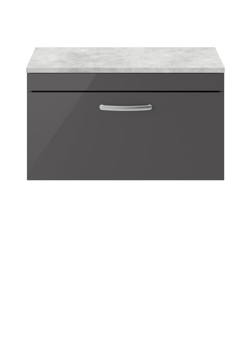 Nuie Athena 800mm 1 Drawer Wall Hung Vanity Unit with Bellato Grey Worktop - Gloss Grey