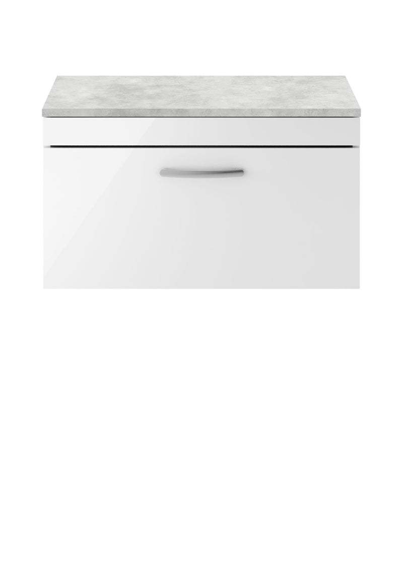 Nuie Athena 800mm 1 Drawer Wall Hung Vanity Unit with Bellato Grey Worktop - Gloss White
