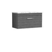 Nuie Athena 800mm 1 Drawer Wall Hung Vanity Unit with Carrara Laminate Worktop - Anthracite Woodgrain