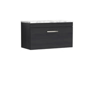 Nuie Athena 800mm 1 Drawer Wall Hung Vanity Unit with Carrara Laminate Worktop - Charcoal Black