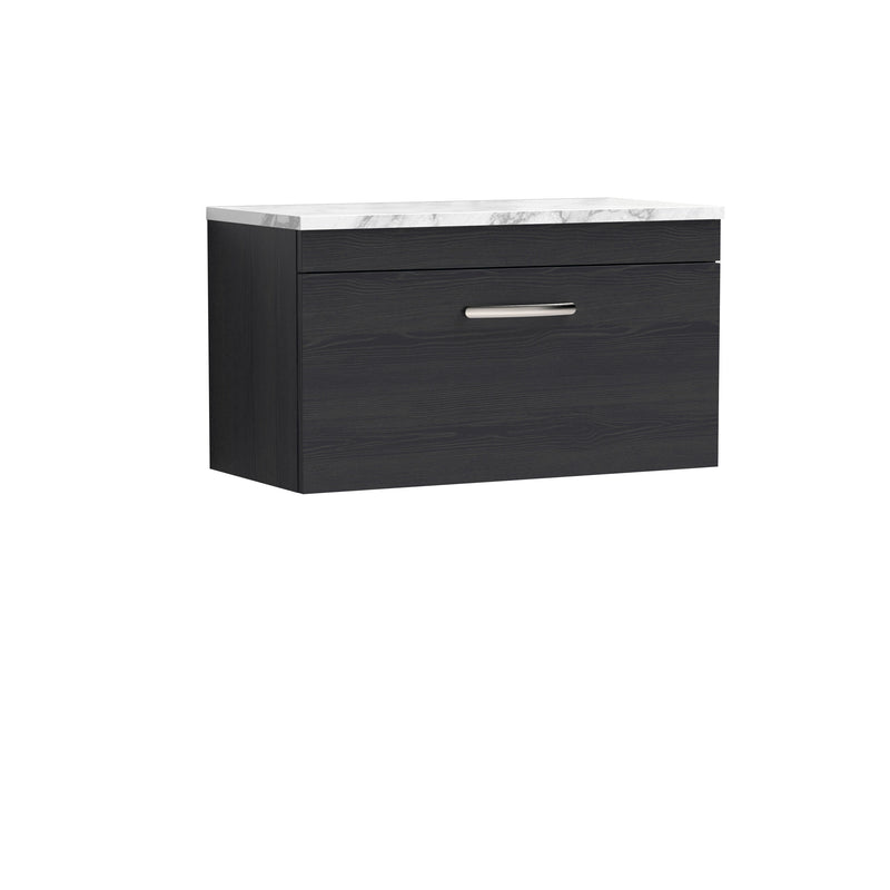 Nuie Athena 800mm 1 Drawer Wall Hung Vanity Unit with Carrara Laminate Worktop - Charcoal Black
