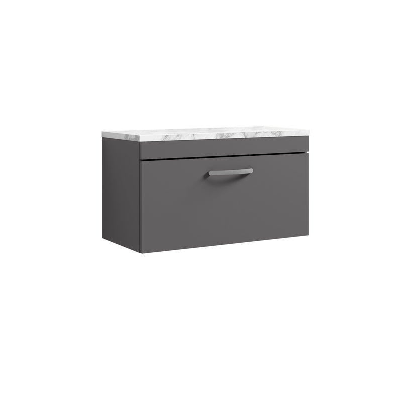Nuie Athena 800mm 1 Drawer Wall Hung Vanity Unit with Carrara Laminate Worktop - Gloss Grey