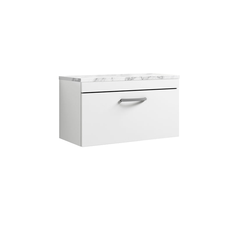 Nuie Athena 800mm 1 Drawer Wall Hung Vanity Unit with Carrara Laminate Worktop - Gloss White