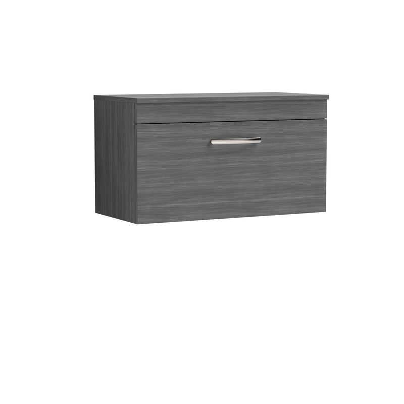 Nuie Athena 800mm 1 Drawer Wall Hung Vanity Unit with Co-ordinating Worktop - Anthracite Woodgrain