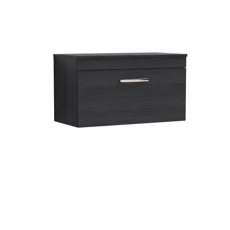 Nuie Athena 800mm 1 Drawer Wall Hung Vanity Unit with Co-ordinating Worktop - Charcoal Black