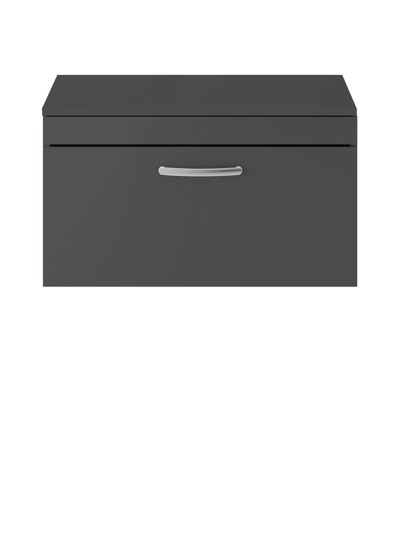 Nuie Athena 800mm 1 Drawer Wall Hung Vanity Unit with Co-ordinating Worktop - Gloss Grey