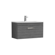 Nuie Athena 800mm 1 Drawer Wall Hung Vanity Unit with Curved Basin - Anthracite Woodgrain