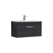 Nuie Athena 800mm 1 Drawer Wall Hung Vanity Unit with Curved Basin - Charcoal Black