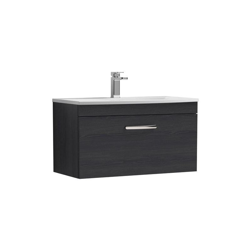 Nuie Athena 800mm 1 Drawer Wall Hung Vanity Unit with Curved Basin - Charcoal Black
