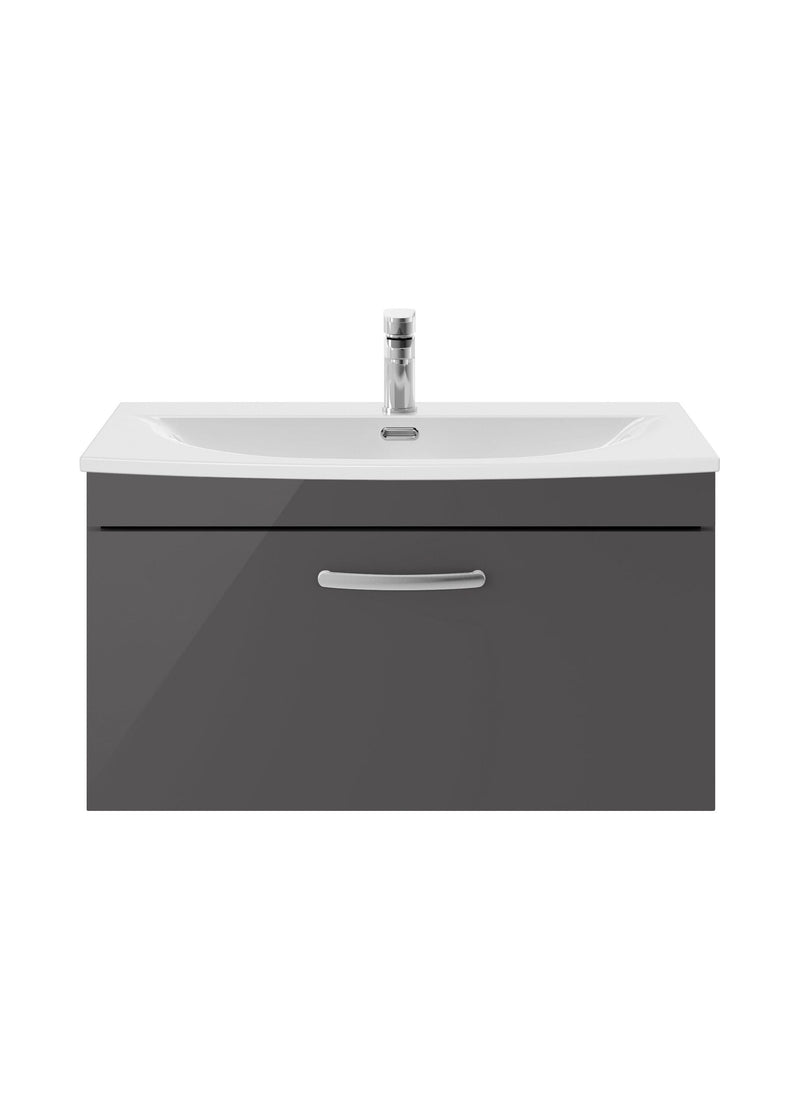 Nuie Athena 800mm 1 Drawer Wall Hung Vanity Unit with Curved Basin - Gloss Grey