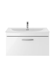Nuie Athena 800mm 1 Drawer Wall Hung Vanity Unit with Curved Basin - Gloss White