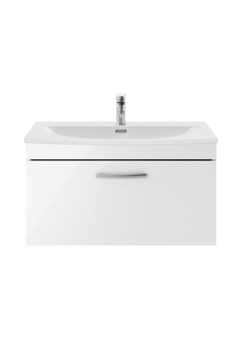 Nuie Athena 800mm 1 Drawer Wall Hung Vanity Unit with Curved Basin - Gloss White
