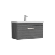 Nuie Athena 800mm 1 Drawer Wall Hung Vanity Unit with Mid-Edge Basin - Anthracite Woodgrain