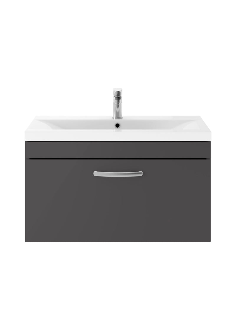 Nuie Athena 800mm 1 Drawer Wall Hung Vanity Unit with Mid-Edge Basin - Gloss Grey